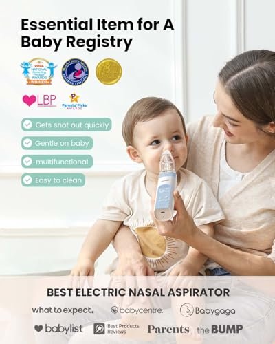 GROWNSY Electric Nasal Aspirator for Baby, Nose Sucker with 3 Tips, Blue